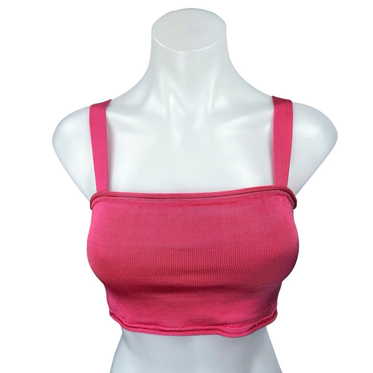 Nati Vozza Women's Pink Rib Knit Sleeveless Square Neck Pullover Crop Tank Top M