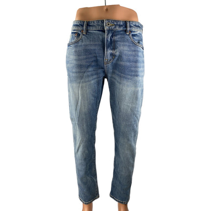 Flint and Tinder Men's Blue Faded High Rise Straight Skinny Denim Jeans Pants 32