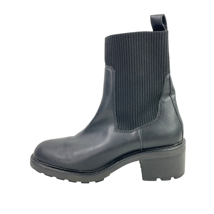 Steve Madden Kiley Womens Black Leather Stretchy Ribbed Knit Sock Ankle Boots 10