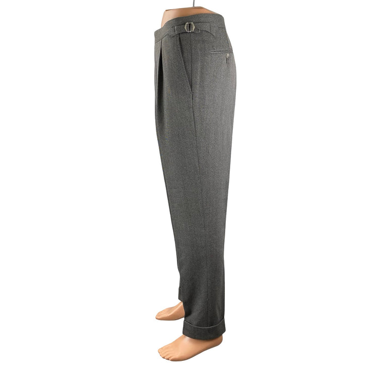 Ethomas 100% Wool Men's Gray High Rise Straight Chino Trousers Dress Pants Sz 36