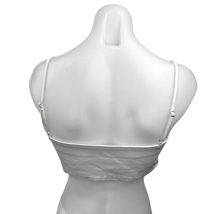 Zara White Silky Satin V-Neck Spaghetti Strap Cami Camisole Crop Tank Top Size M