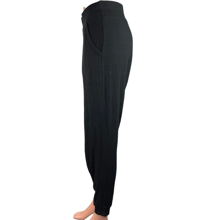 Amour Vert Women Black Knitted High Rise Elastic Waist Tapered Trouser Pant Sz S