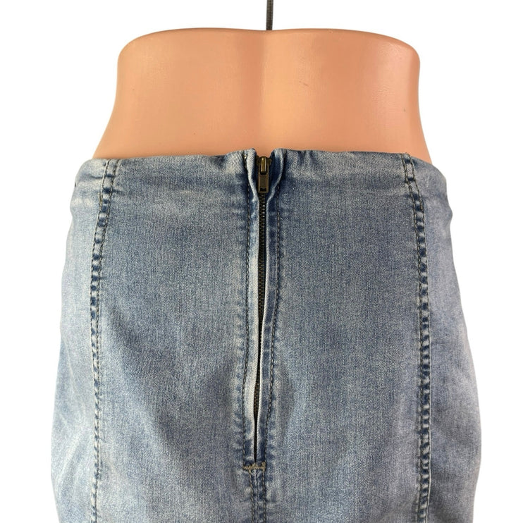 Free People Women's Blue Denim Back Zip Mini Pencil A-Line Jeans Skirt Size 12