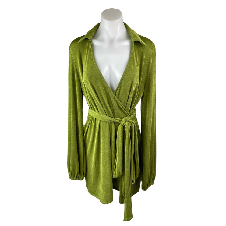 Princess Polly Party Time Green Velour Long Sleeve Mini A-Line Wrap Dress Sz 4