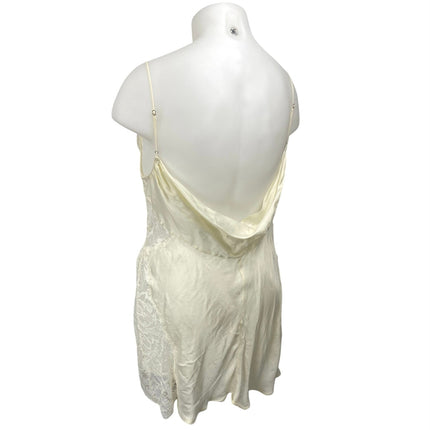 For Love & Lemons Cream Silk Satin Sleeveless Lace Cowl Cami Tank Mini Dress XL