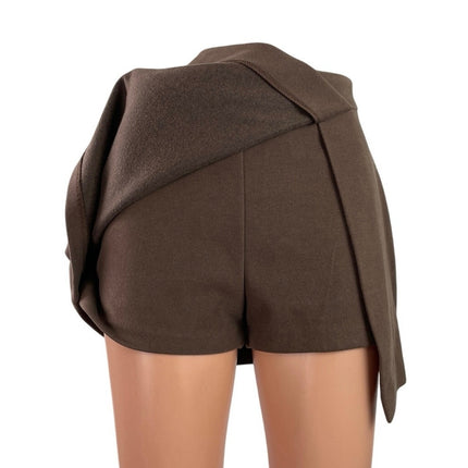 Bongbly Women's Dark Brown High Rise Slit Zip Mini Skirt Skort Shorts Size S