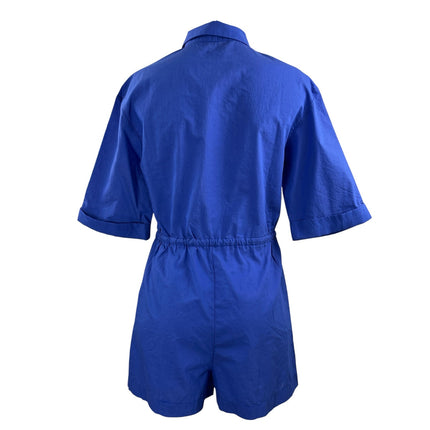 NEW MNG Mango Blue Short Sleeves Button Front Tie Waist Jumpsuit Romper Size S