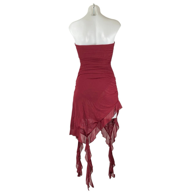 NEW Selfie Leslie After Party Sangria Red Strapless Tube Ruffle Mini Dress Sz S
