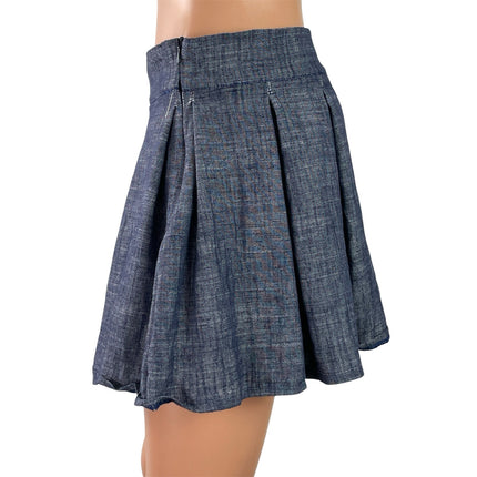 Love 83 Love Yourself Women's Blue Chambray Pleated Flared Mini A-line Skirt L