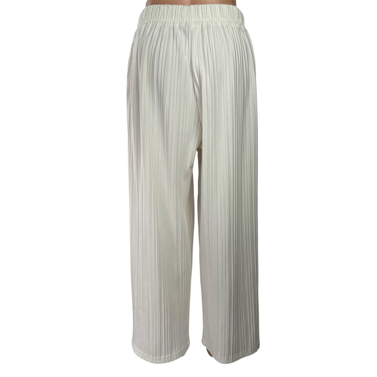David & Me Womens White Pleated Plisse High Rise Wide Leg Baggy Trousers Pants M