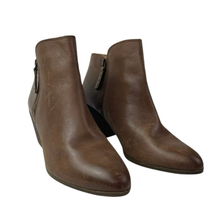 Frye Judith Women's Brown Leather Double Zip Almond Toe Heeled Ankle Boots Sz 9M