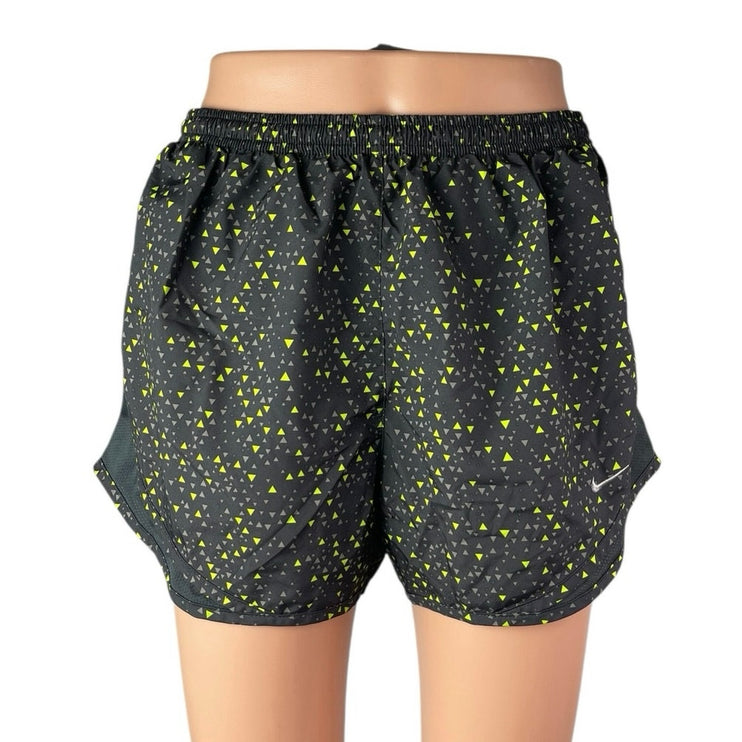Nike Tempo Dri Fit Women's Black Green Geometric Yoga Athletic Running Shorts M