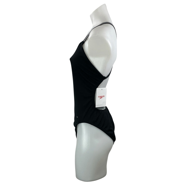 NEW Speedo Black Sleeveless Crisscross Athletic One Piece Swimsuit Swimwear 38