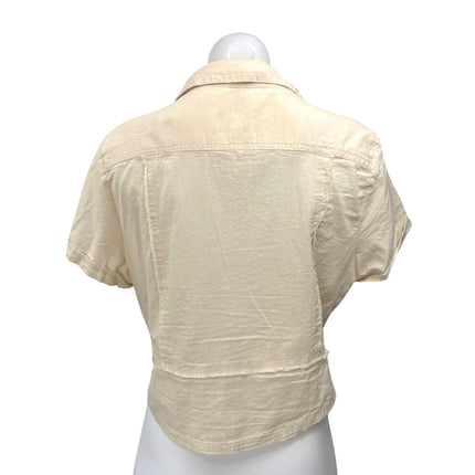 Miou Muse Yellow Collared Short Sleeve Cropped Button Down Shirt Top Size L