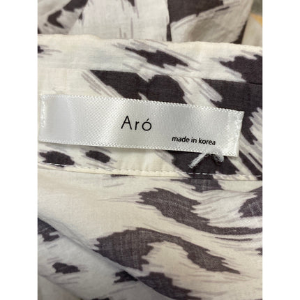 Aro Women's Abstract Print Collared Short Sleeve Button Down Shirt Blouse Top S