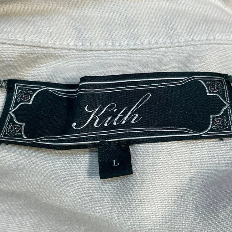 Kith Men's Beige Cream Long Sleeve Tie Hem Collared Polo Sweatshirt Top Size L