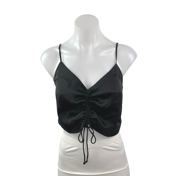 Aritzia Wilfred Verso Cami Women's Black Satin Ruched Sleeveless Crop Tank Top S