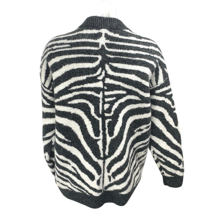 Zara Black White Wool Zebra Print Long Sleeve Button Up Cardigan Sweater Top S