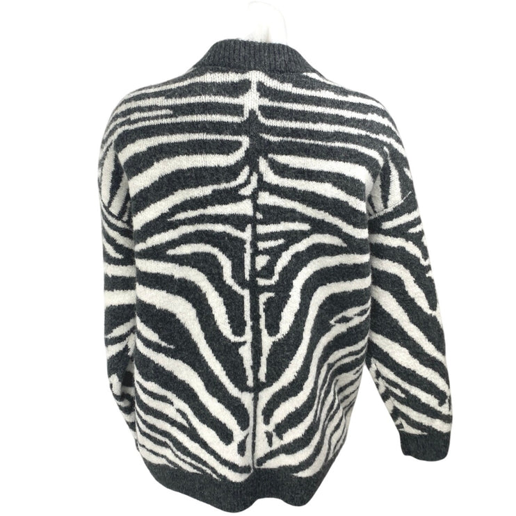 Zara Black White Wool Zebra Print Long Sleeve Button Up Cardigan Sweater Top S