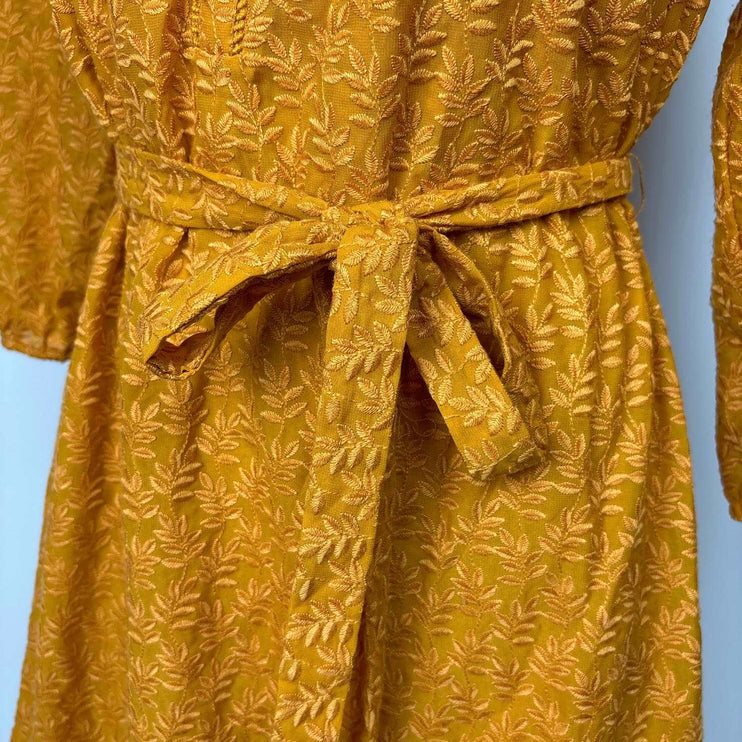 Anthropologie Daniel Rainn Treva Yellow Embroidered 3/4 Sleeve Mini Dress Sz XS