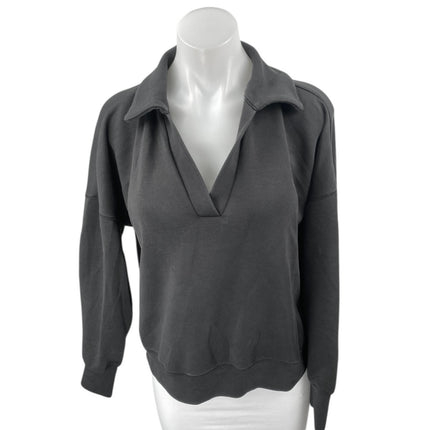 BYLT Women's Black Long Sleeve Collared V-Neck Sweatshirt Sweater Top Size M
