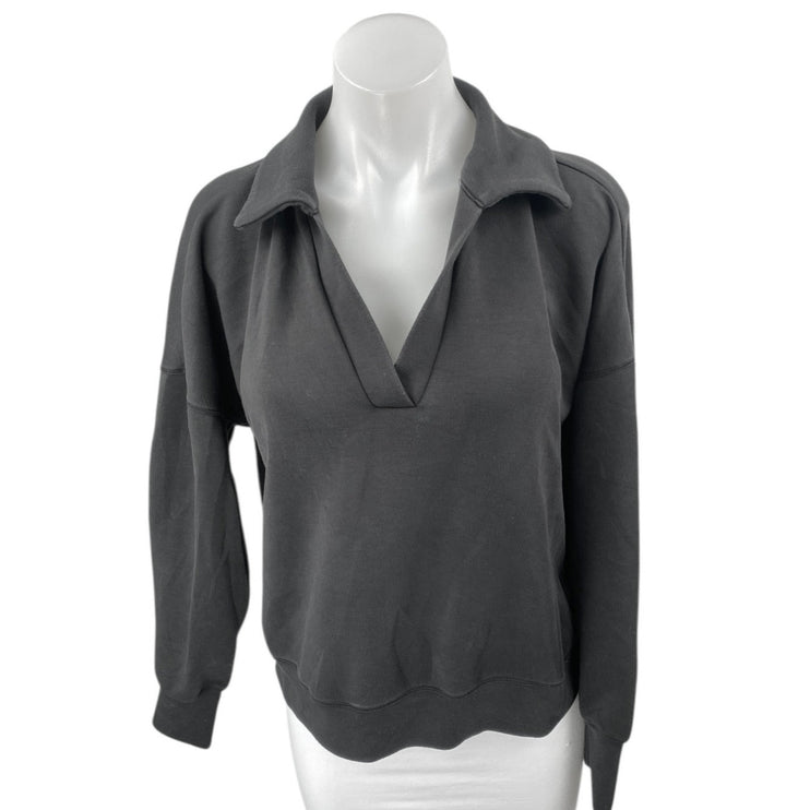 BYLT Women's Black Long Sleeve Collared V-Neck Sweatshirt Sweater Top Size M