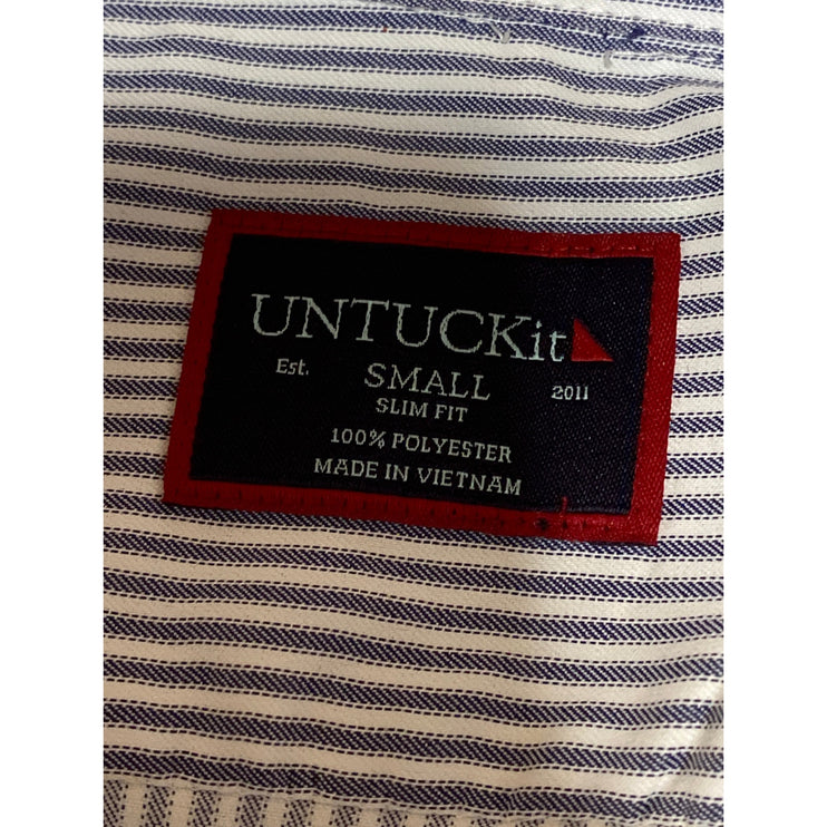 Untuckit Women's Gray Striped Slim Fit Long Sleeve Button Down Shirt Top Size S