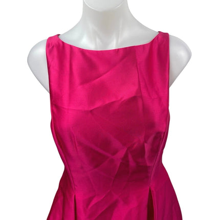 Adrianna Papell Pink Satin Sleeveless Pleated Boat Neck Mini A-line Dress Sz 10