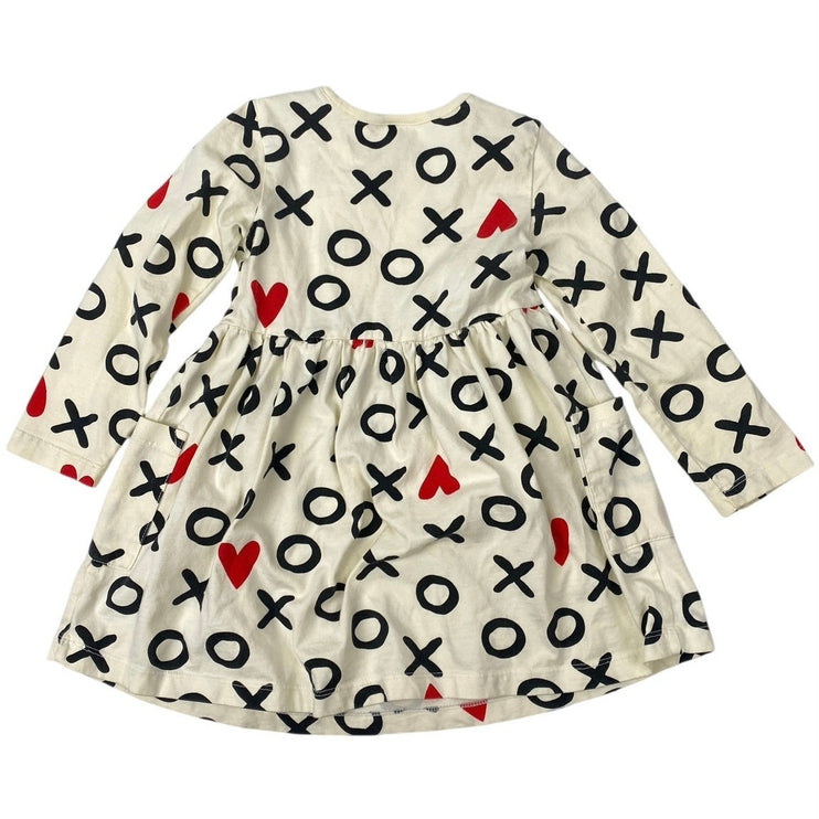 Hanna Andersson Cream Heart Print Pocket Long Sleeve Mini SkaterA-Line Dress 4