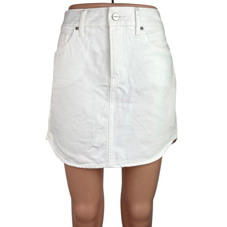 Express White Cotton Denim High Waisted Pocket Straight Mini Skirt Size 2