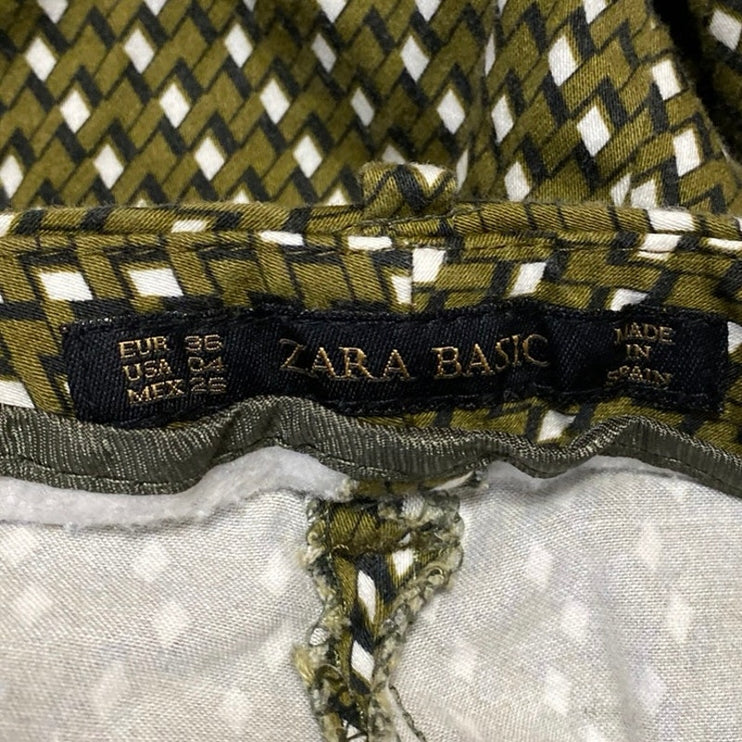 Zara Women's Green Geometric Mid Rise Slim Straight Skinny Crop Trousers Pants 4