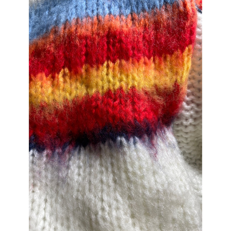 Women's Multicolor Color Block Chunky Knit Balloon Sleeve Cardigan Sweater Top S