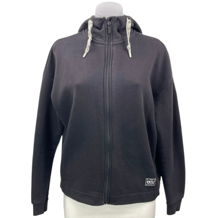 PICTURE Black Long Sleeves Full Zip Drawstring Hoodie Hooded Sweatshirt Jacket M