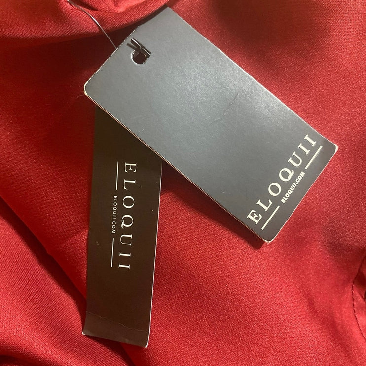 NEW Eloquii Women's Red Satin Silk Long Sleeve Deep V Neck Blouse Top Size 28