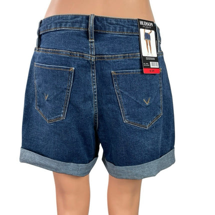NEW Hudson Jeans Blue Roll Cuff Hem Mid Waist Mom Girlfriend Denim Shorts Size 8