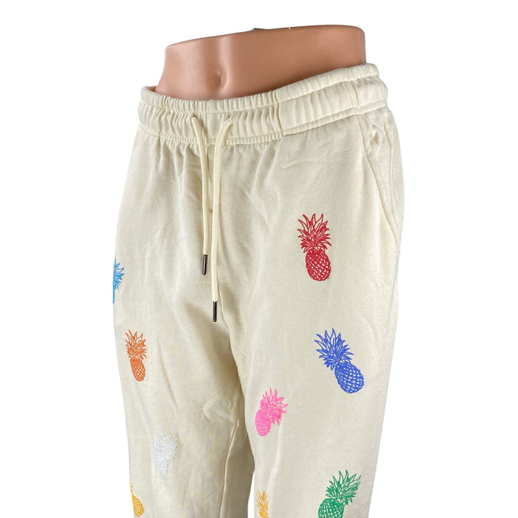 Spiezle Women's Cream Pineapple Rainbow High Rise Jogger Sweat Pants Size M