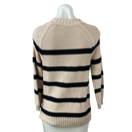 Payton Beige Black Striped Long Sleeve Button Dow Knit Cardigan Sweater Top Sz S