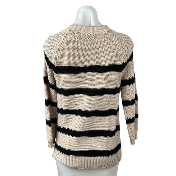 Payton Beige Black Striped Long Sleeve Button Dow Knit Cardigan Sweater Top Sz S