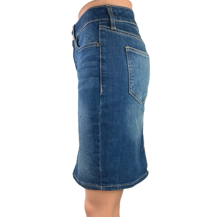 Old Navy Blue Denim High Waist Straight Pencil Medium Wash Mini Jean Skirt Sz 0