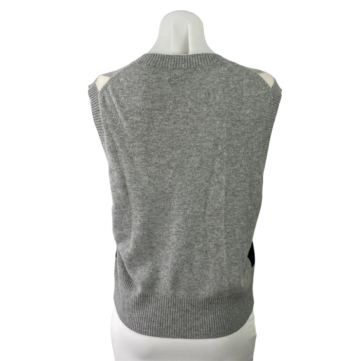 J.Crew Cashmere Gray Black White Checkered V-neck Knit Sweater Vest Tank Top XS