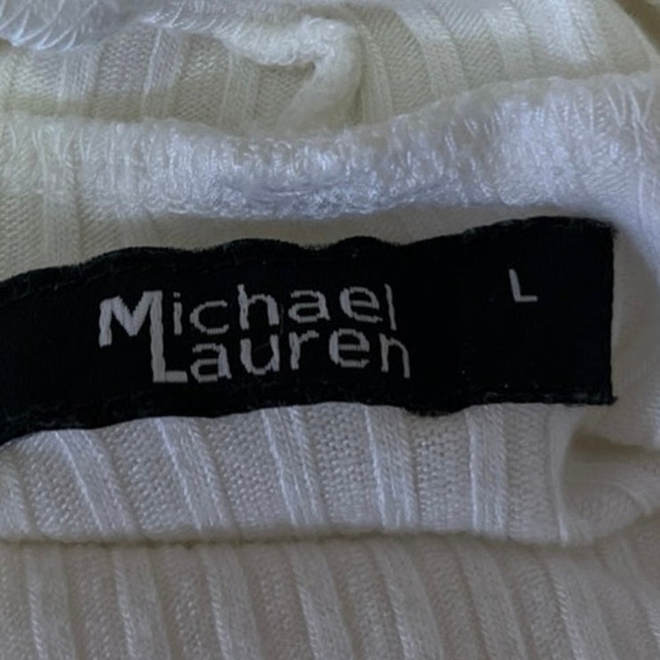 Michael Lauren White Ribbed Knit Long Sleeve Turtleneck Crop Sweater Top Size L