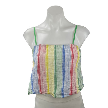 Urban Outfitters Linen Women's Rainbow Stripe Sleeveless Crop Cami Tank Top Sz M
