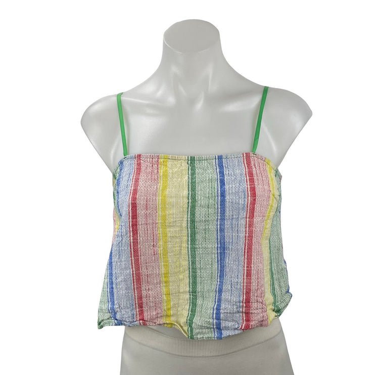 Urban Outfitters Linen Women's Rainbow Stripe Sleeveless Crop Cami Tank Top Sz M