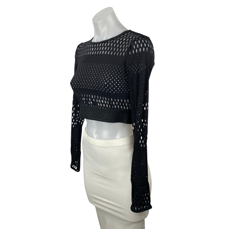Alo Yoga Haute Women's Mesh Long Sleeve Athletic Activewear Summer Crop Top Sz S