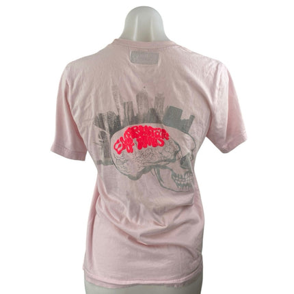 Women's Pink Crewneck Short Sleeve Graphgic Print Casual Tee T-shirt Top Size S