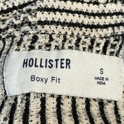 Hollister Boxy Fit Black White Check Open Knit Crochet Button Down Shirt Top S