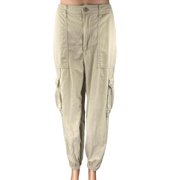 Abercrombie & Fitch Women's Beige Tapered Jogger Barrel Trousers Cargo Pants M