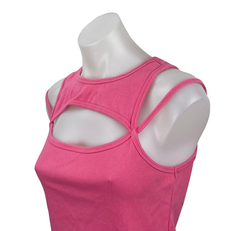 Anthropologie Maeve Pink Ribbed Knit Cutout Cami High Neck Tank Top Size M