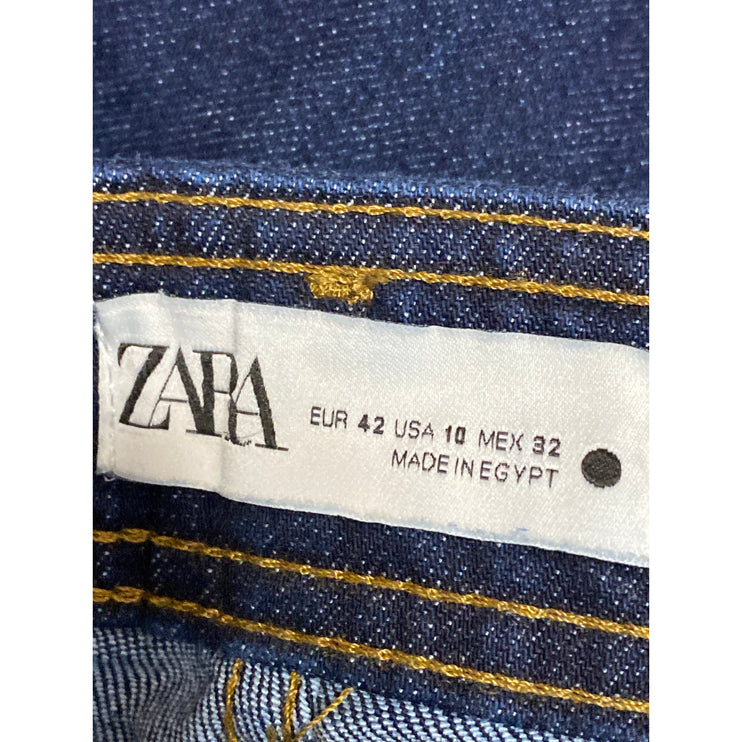 Zara Women's Blue Dark Wash High Waisted Wide Leg Palazzo Denim Jeans Size 10