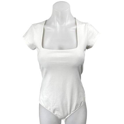 Free People Intimately White Short Sleeve Square Neck T Shirt Bodysuit Top Sz M